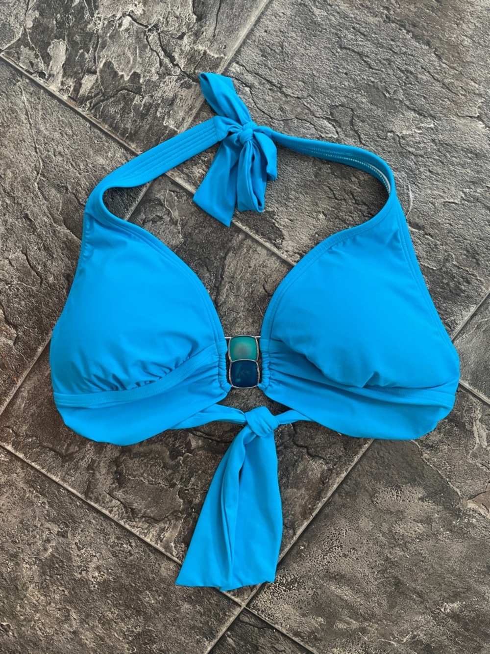 2BAMBOO Vibrant Blue Halter Tie-Front Jewelled Adjustable Boho Beach Swim Top